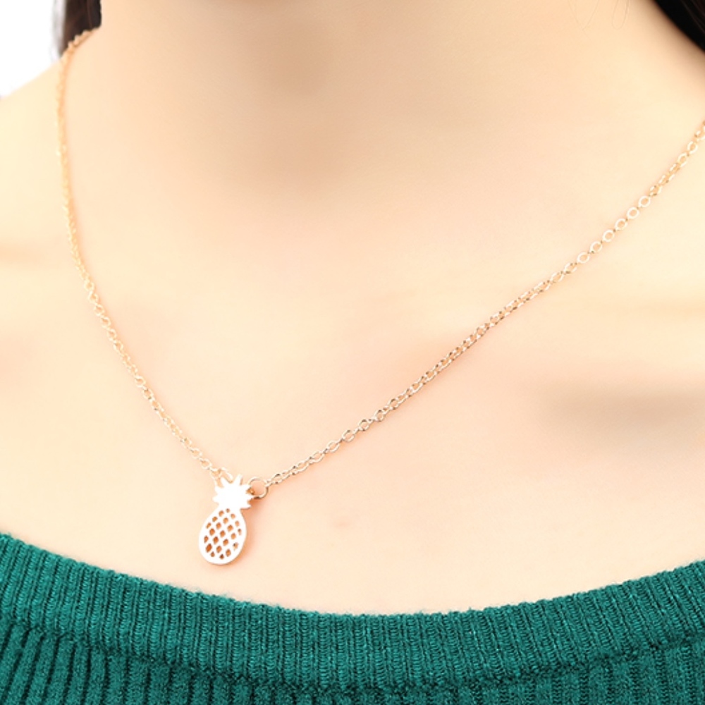 Gold Pineapple Dainty Delicate Pendant Necklace - Picture 6 of 8